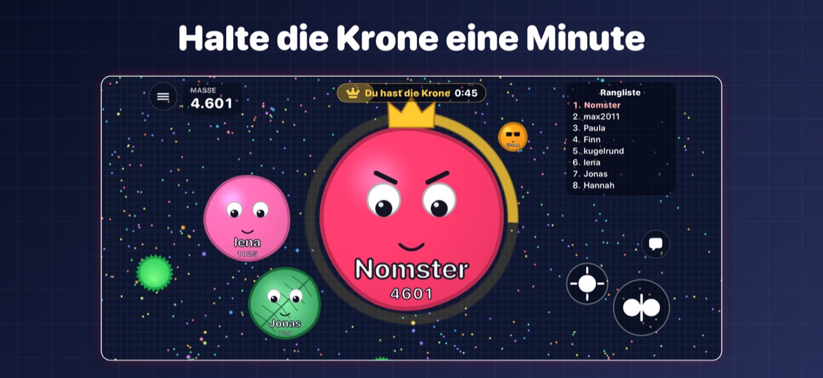 Nomster.io Spielszene: die Krone eine Minute halten