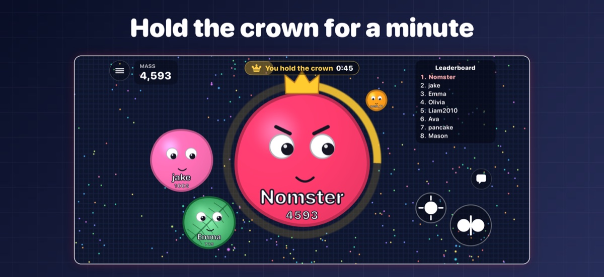 Nomster.io gameplay: holding the crown for a minute