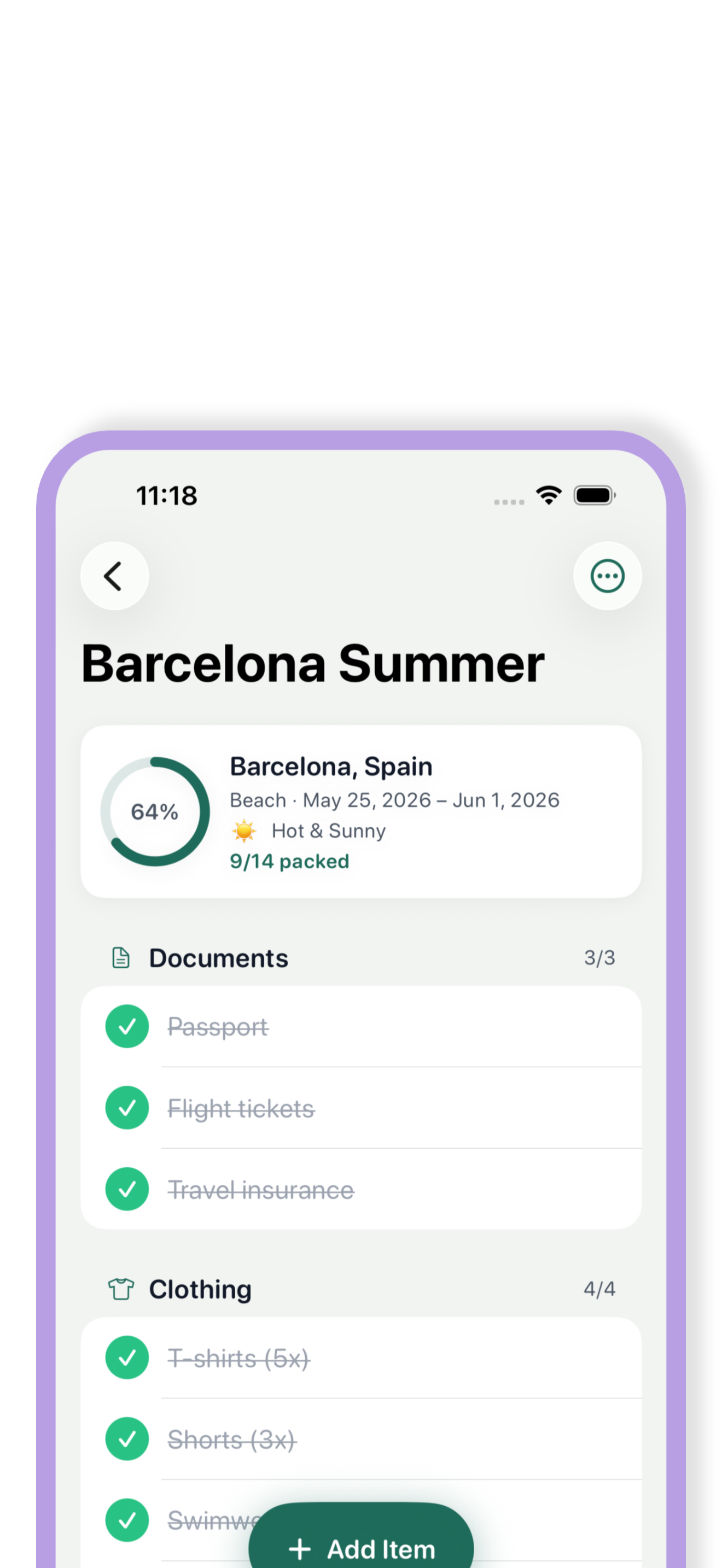 PackList - Packing list with items