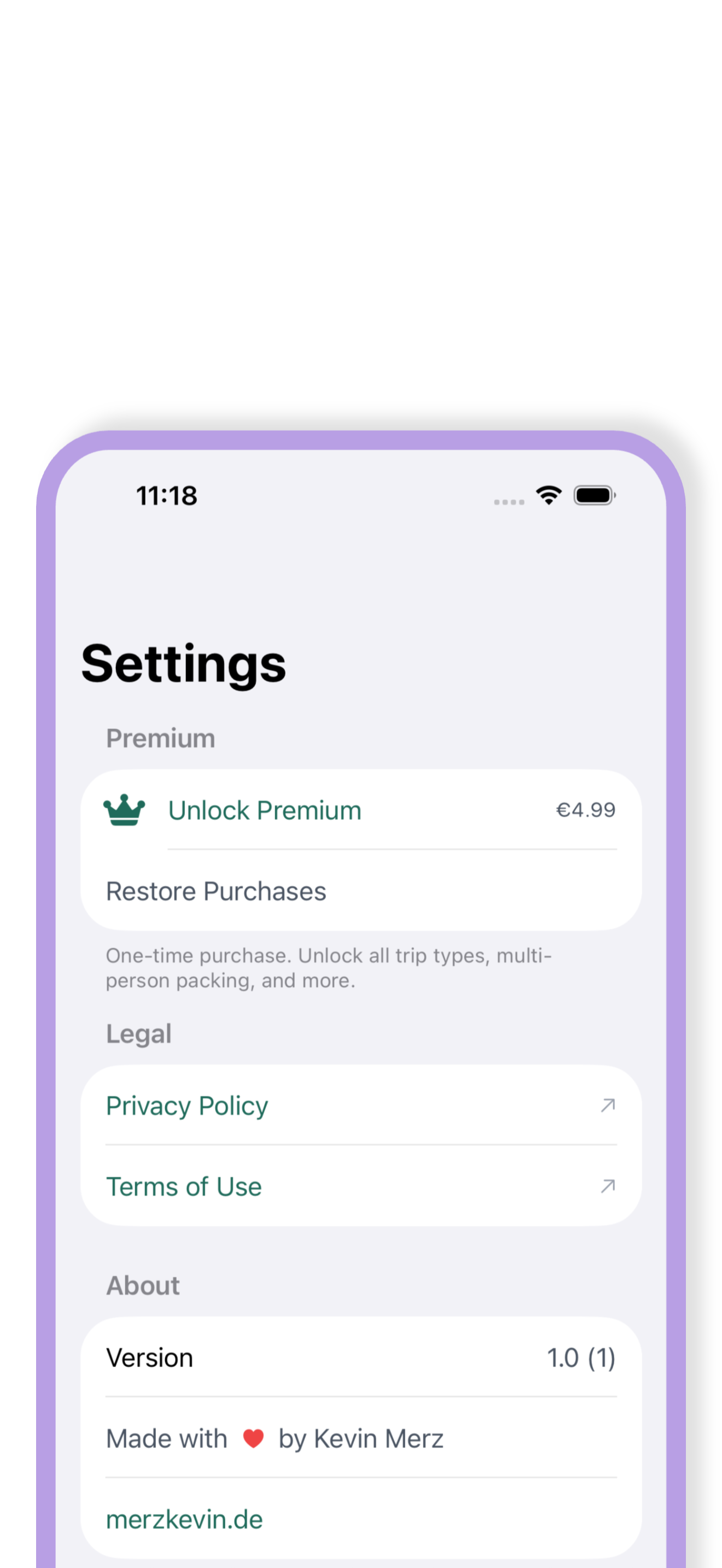 PackList - Settings and Premium