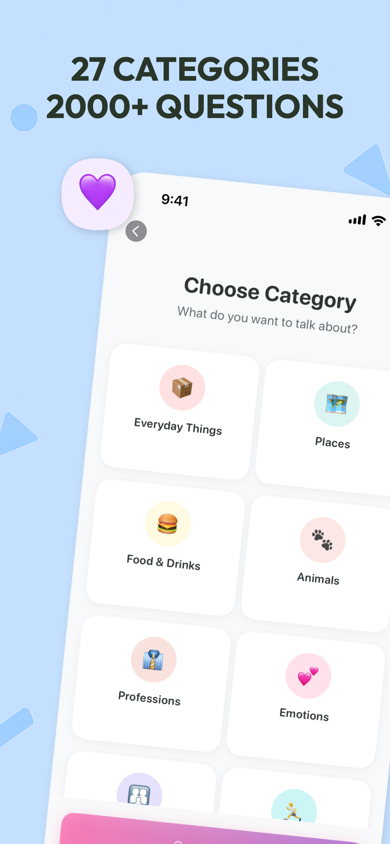 27 categories, 2000+ questions